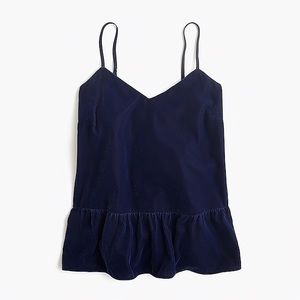 J. Crew Navy Velvet Cami Peplum Top